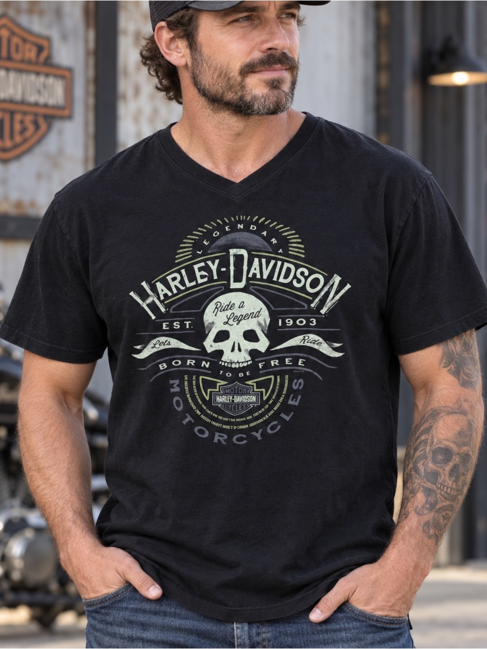 Harley-Davidson Maverick Dallas Double-Sided Skull Graphic Tee Black XL